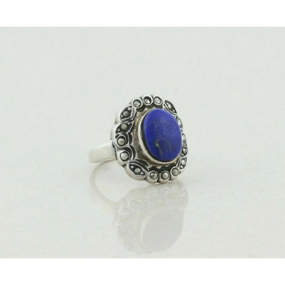 Sterling Silver Lapis Lazuli and Marcasite Ring Size 6 - Picture 4 of 7